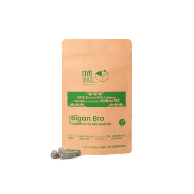 Bigan Bro veganas con chia, omega 3, alga espirulina, vitaminas, minerales y Vitamina B12 - Eiyo