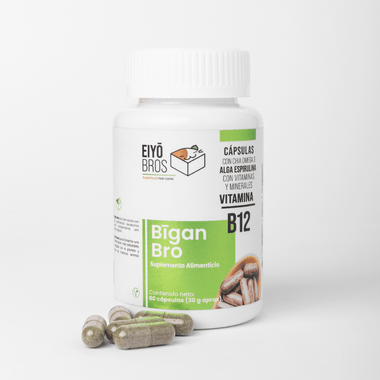 Bigan Bro veganas con chia, omega 3, alga espirulina, vitaminas, minerales y Vitamina B12 - Eiyo