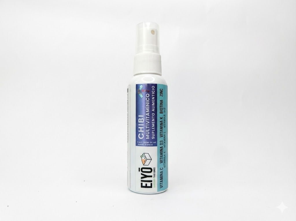 CHIBI Eiyo Spray Multivitamínico Infantil – Vitamina C, Vitamina D3, Vitamina K, Biotina, Zinc, Vitamina A, Vitamina E y Vitamina B12 Sabor Cereza Natural para niños nueva Tecnologia Alta Absorción - Eiyo