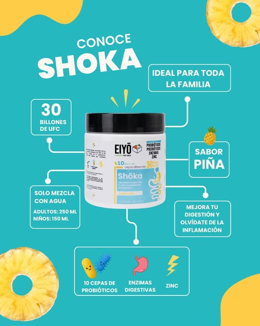 Infografía Conoce Shoka: 30 billones de UFC, sabor piña, ideal para toda la familia