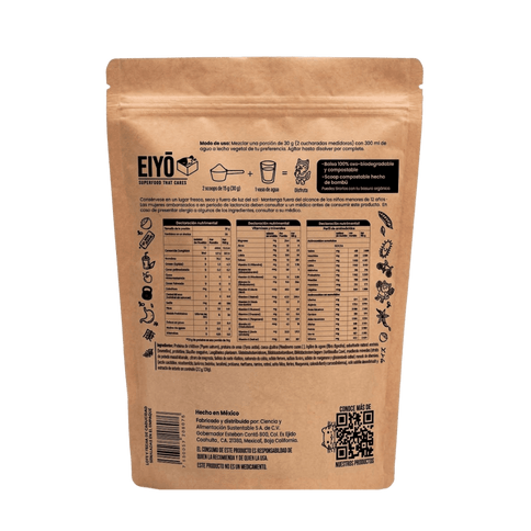 Proteína vegetal sabor chocolate 600 g empaque 100% biodegradable - Eiyo