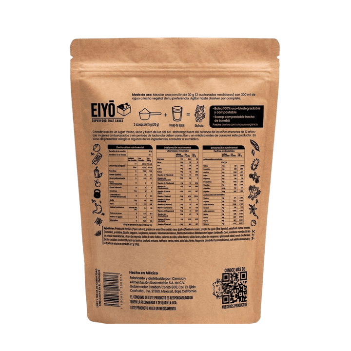 Proteína vegetal sabor chocolate 600 g empaque 100% biodegradable - Eiyo