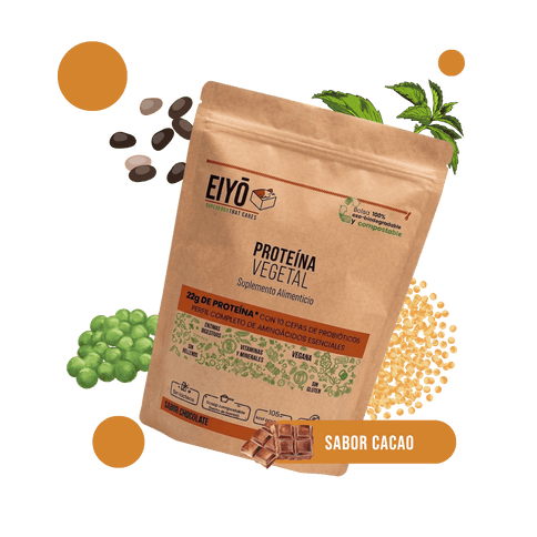 Proteína vegetal sabor chocolate 600 g empaque 100% biodegradable - Eiyo