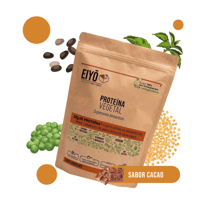 Proteína vegetal sabor chocolate 600 g empaque 100% biodegradable - Eiyo