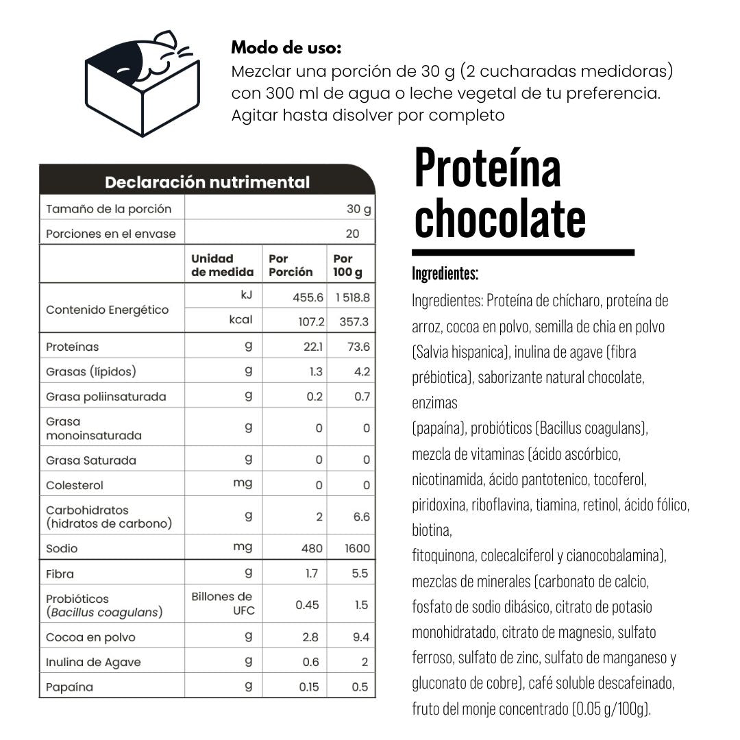 Proteína vegetal sabor chocolate 600 g empaque 100% biodegradable - Eiyo