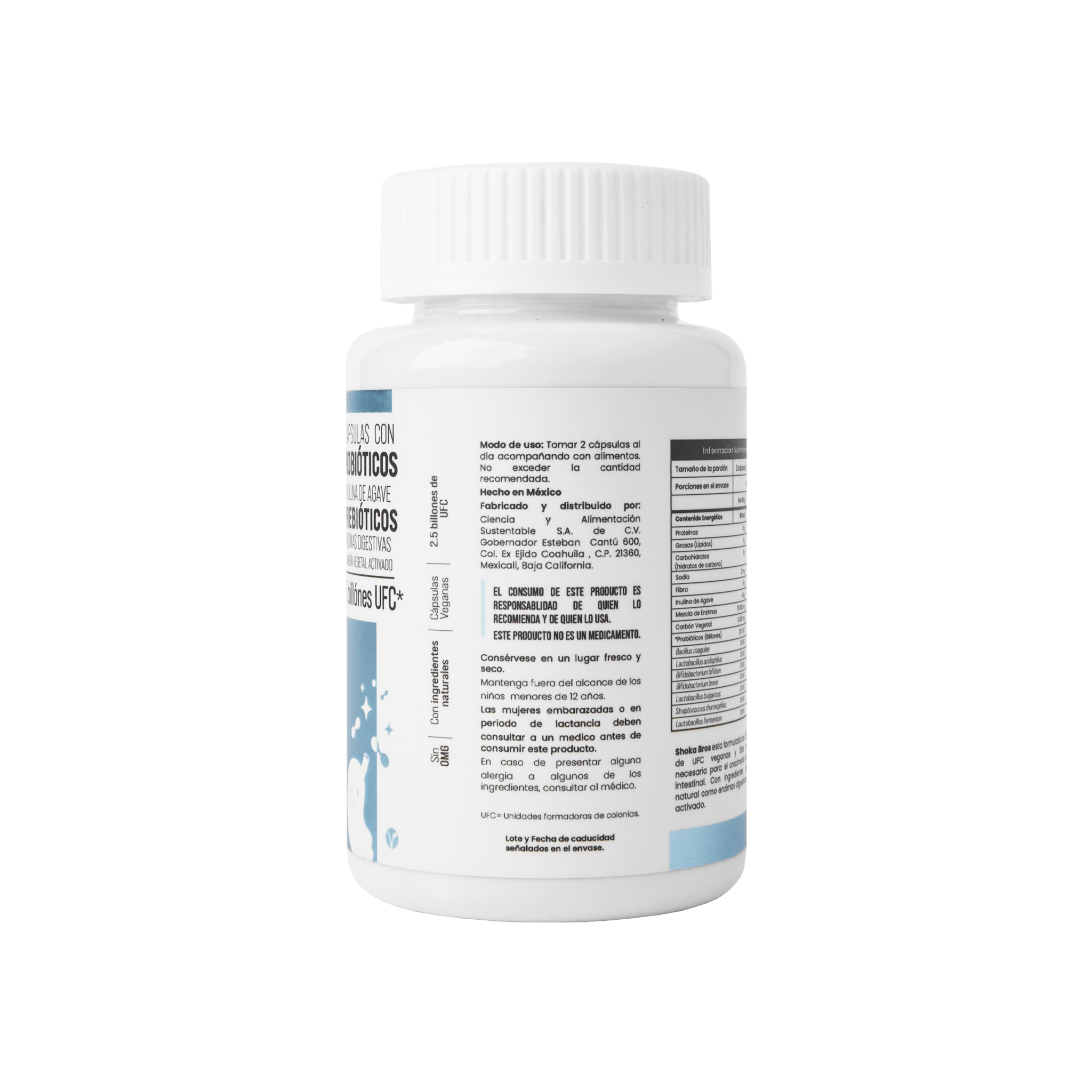 Shoka Bro con 7 sepas de Probióticos, Prebióticos (inulina de agave), Enzimas Digestivas, Carbon Activado y 2.5 billones de UFC (salud digestiva) - Eiyo