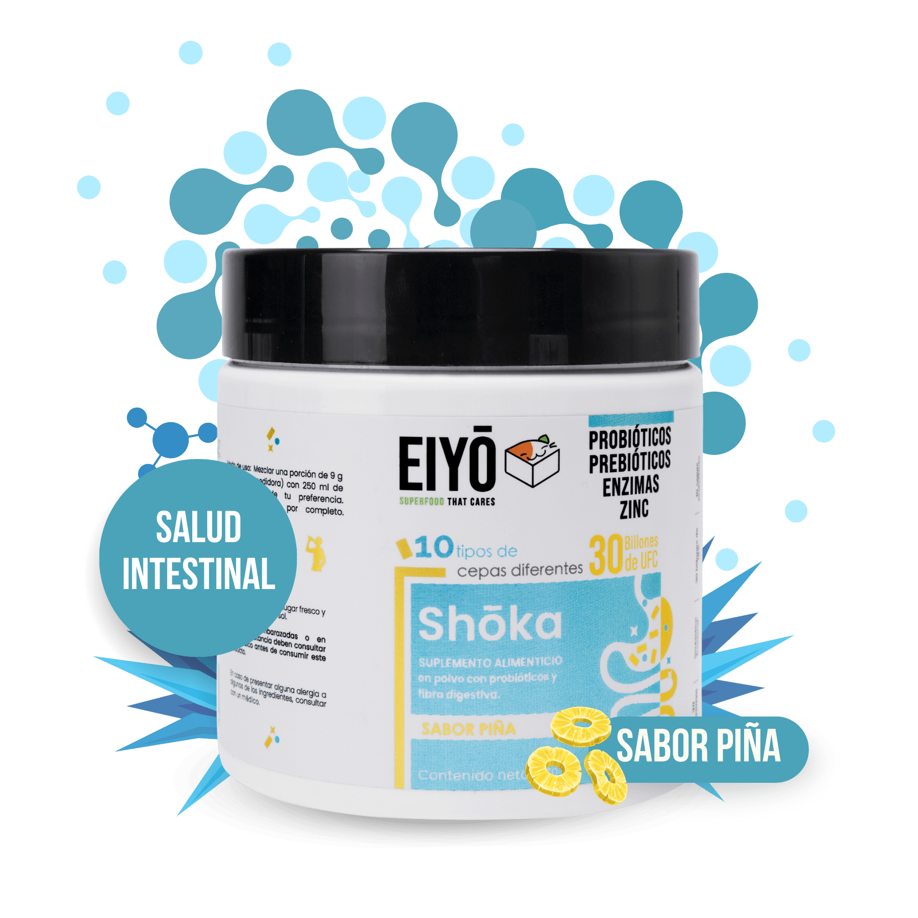 Shoka en Polvo – 10 Cepas de Probióticos y Prebióticos, Enzimas, Zinc y 30 Billones de UFC - Eiyo